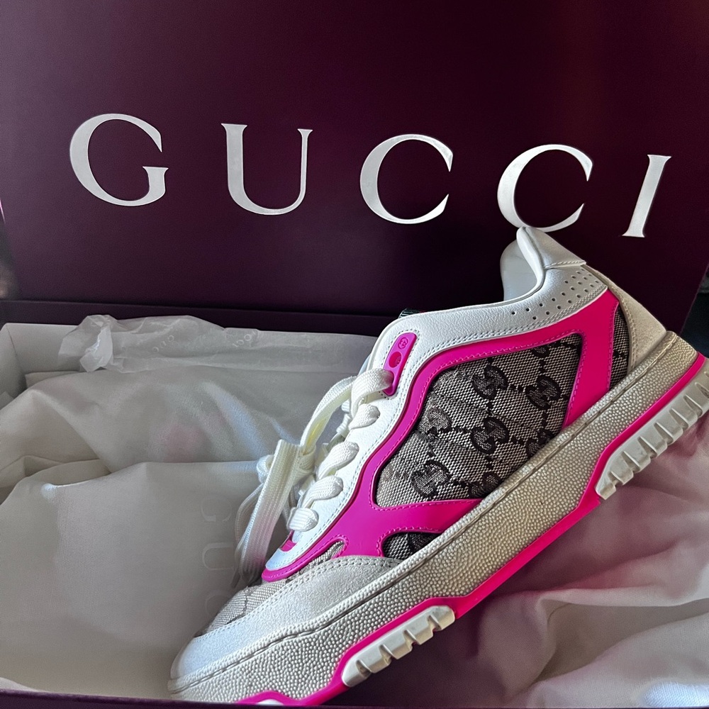 Gucci Women's Vibrant Pink and White Sneakers